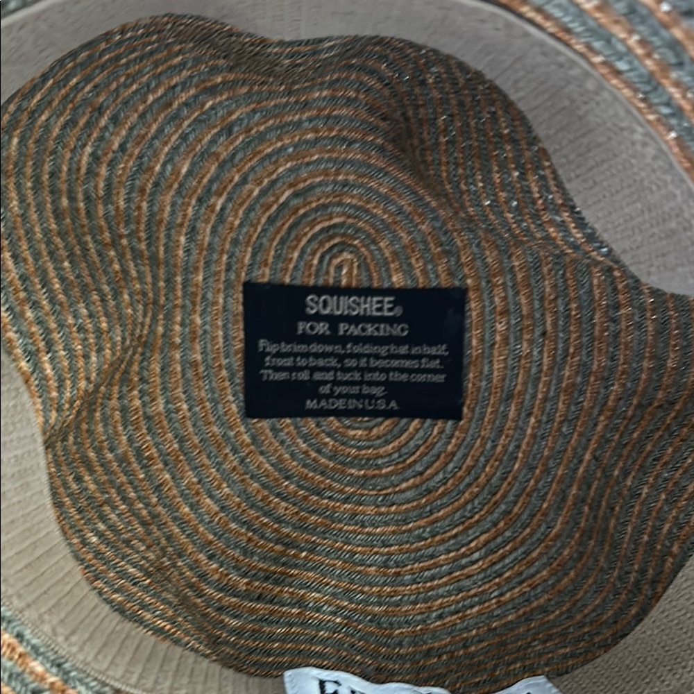 Eric Javits Striped Tan and Green straw hat - Picture 3 of 6